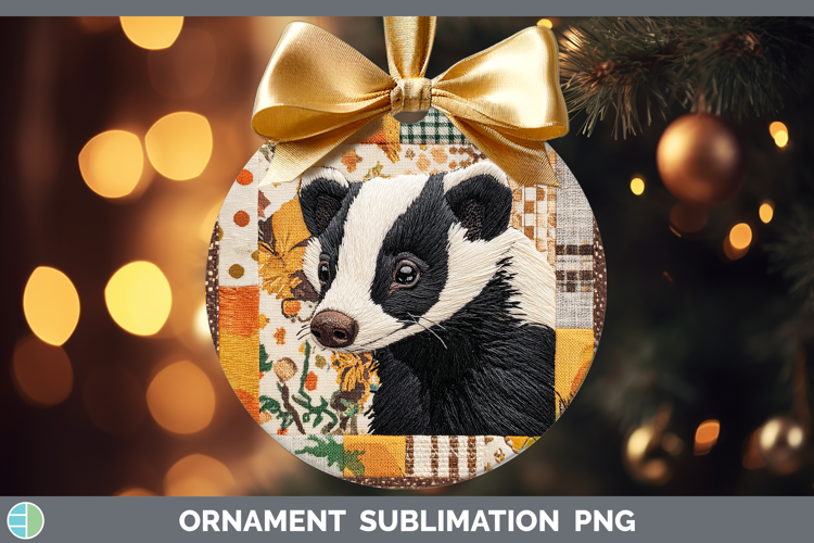 Skunk Woodland Quilted Patchwork Ornament Sublimation Design