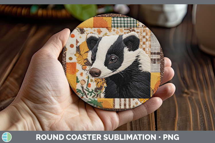 Skunk Woodland Quilted Patchwork Round Coaster Sublimation D