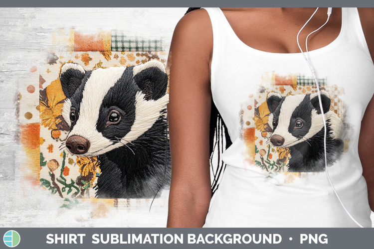 Skunk Woodland Quilted Patchwork Shirt Sublimation Design