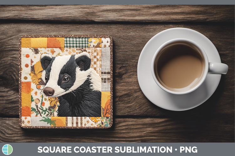 Skunk Woodland Quilted Patchwork Square Coaster Sublimation