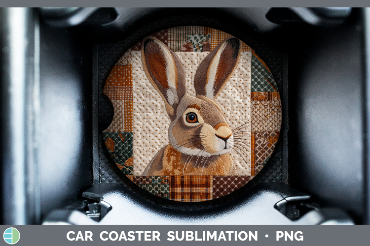 Snowshoe Hare Woodland Quilted Patchwork Car Coaster Sublima