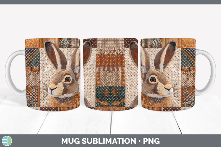 Snowshoe Hare Woodland Quilted Patchwork Mug Wrap Sublimatio