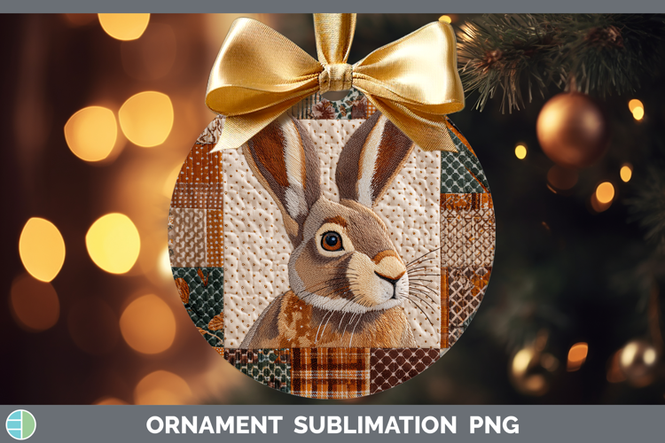 Snowshoe Hare Woodland Quilted Patchwork Ornament Sublimatio