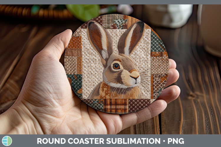 Snowshoe Hare Woodland Quilted Patchwork Round Coaster Subli