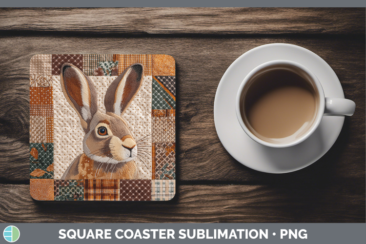 Snowshoe Hare Woodland Quilted Patchwork Square Coaster Subl