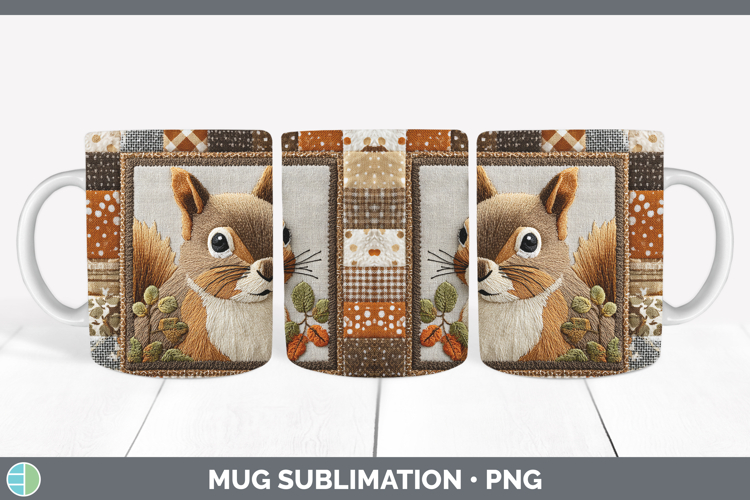 Squirrel Woodland Quilted Patchwork Mug Wrap Sublimation Des