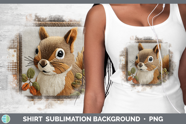 Squirrel Woodland Quilted Patchwork Shirt Sublimation Design