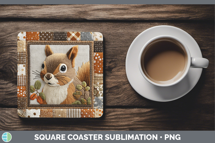 Squirrel Woodland Quilted Patchwork Square Coaster Sublimati