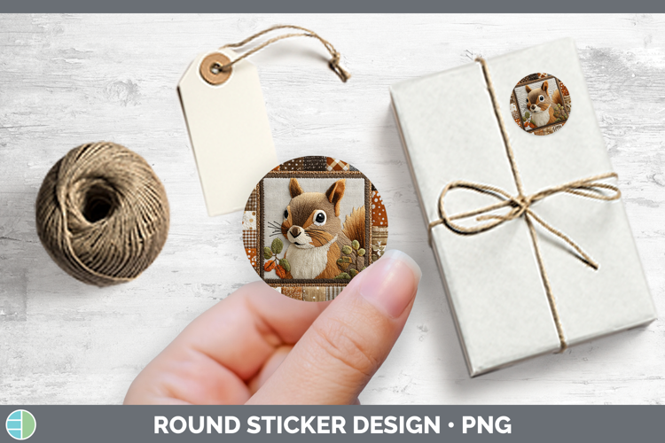 Squirrel Woodland Quilted Patchwork Stickers Design