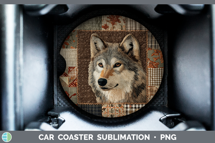 Wolf Woodland Quilted Patchwork Car Coaster Sublimation Desi