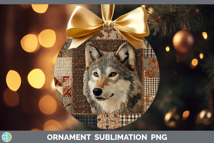 Wolf Woodland Quilted Patchwork Ornament Sublimation Design