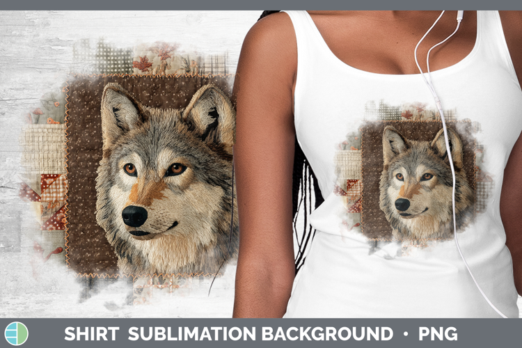 Wolf Woodland Quilted Patchwork Shirt Sublimation Design
