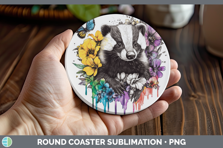 Badger Round Coaster Woodland Rainbow Splash Sublimation Coa