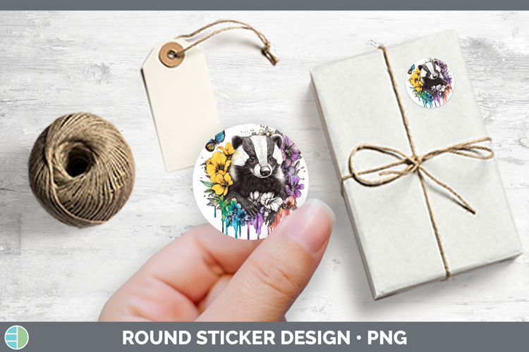 Woodland Rainbow Splash Badger Stickers | Round Labels Desig