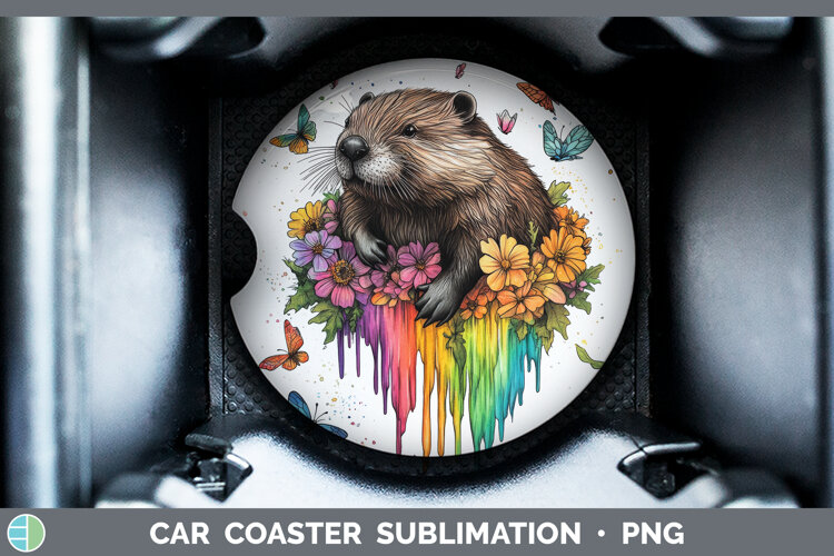 GorgeousWoodland Rainbow Splash Car Coaster design.