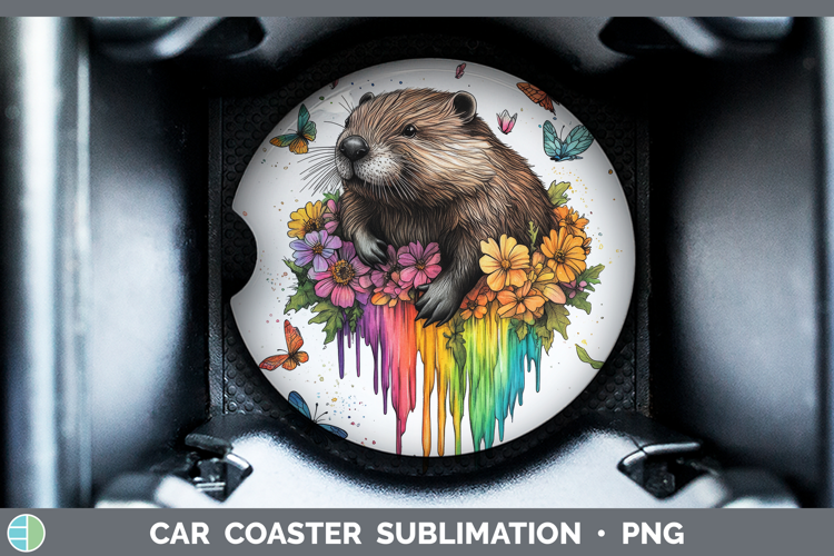 Beaver Car Coaster Woodland Rainbow Splash Sublimation Desi