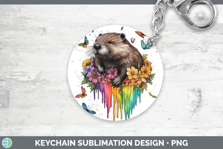 Beaver Keychain Woodland Rainbow Splash Sublimation Keyring