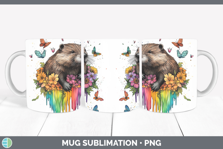 Beaver Mug Wrap Woodland Rainbow Splash Sublimation Coffee C