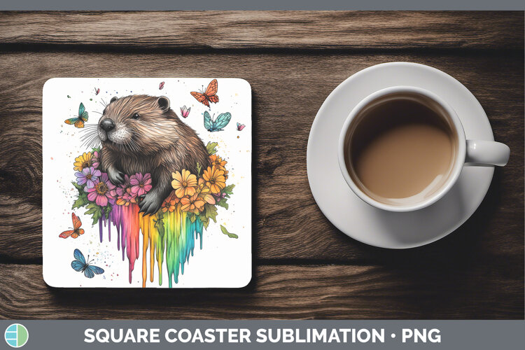 GorgeousWoodland Rainbow Splash Square Coaster design.