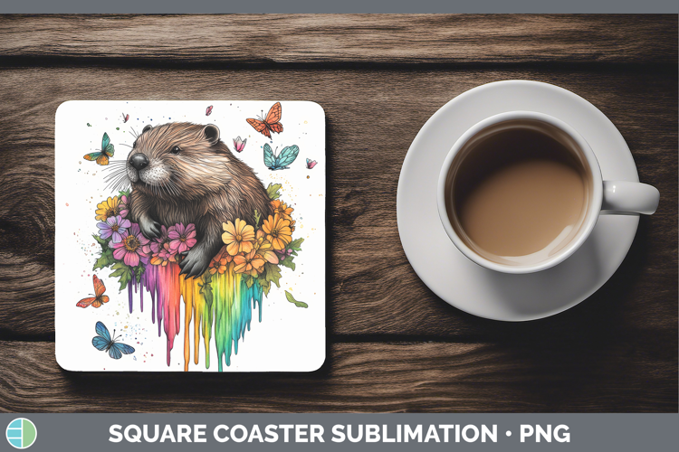 Beaver Square Coaster Woodland Rainbow Splash Sublimation Co