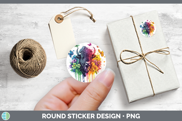 Woodland Rainbow Splash Bison Stickers | Round Labels Design