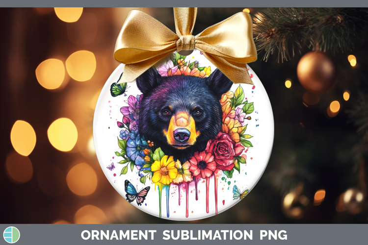Black Bear Ornament Woodland Rainbow Splash Sublimation Baub