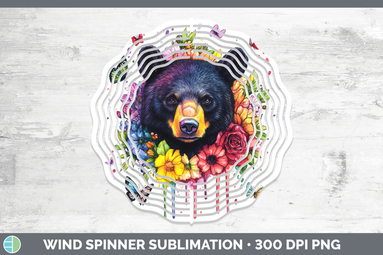 Black Bear Wind Spinner Woodland Rainbow Splash Sublimation
