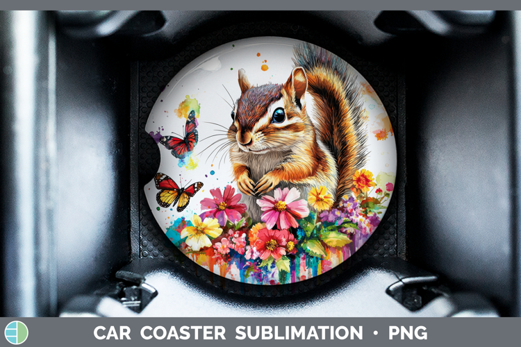 Chipmunk Car Coaster Woodland Rainbow Splash Sublimation De