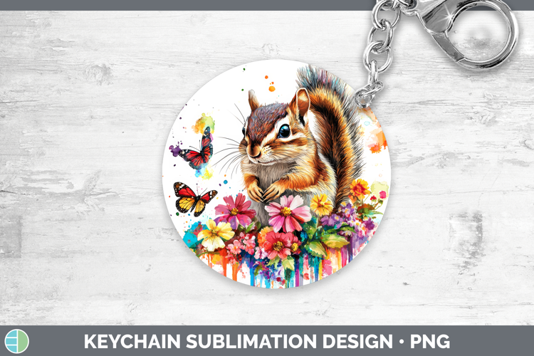 Chipmunk Keychain Woodland Rainbow Splash Sublimation Keyrin