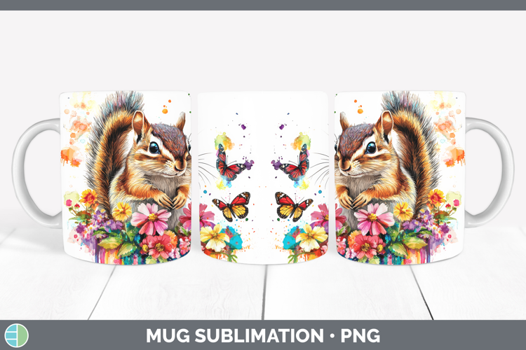 Chipmunk Mug Wrap Woodland Rainbow Splash Sublimation Coffee