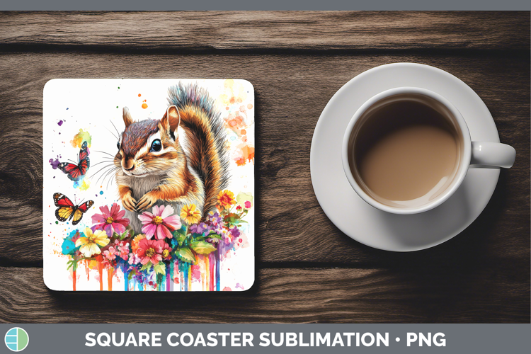 Chipmunk Square Coaster Woodland Rainbow Splash Sublimation