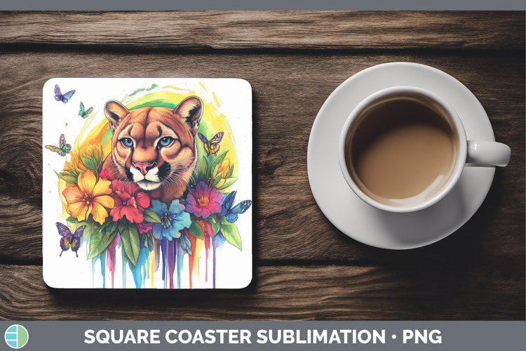 Cougar Square Coaster Woodland Rainbow Splash Sublimation Co