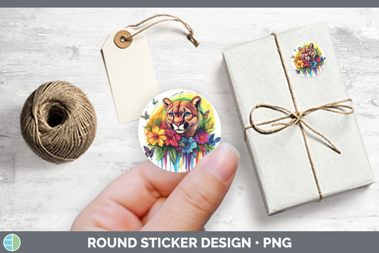 Woodland Rainbow Splash Cougar Stickers | Round Labels Desig