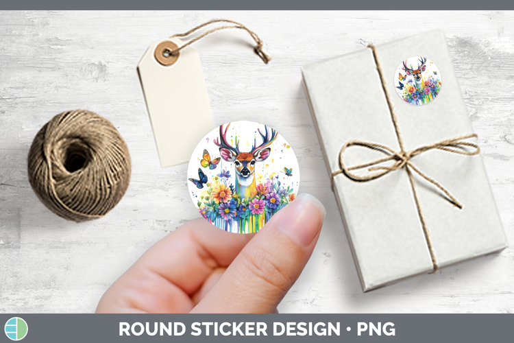 Woodland Rainbow Splash Deer Stickers | Round Labels Designs
