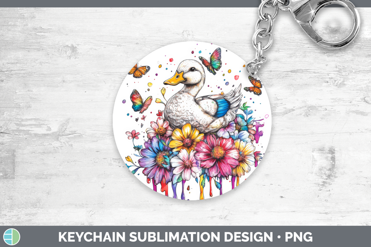 Duck Keychain Woodland Rainbow Splash Sublimation Keyring De