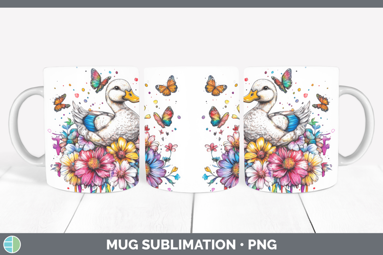 Duck Mug Wrap Woodland Rainbow Splash Sublimation Coffee Cup