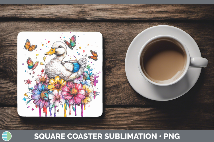 Duck Square Coaster Woodland Rainbow Splash Sublimation Coas