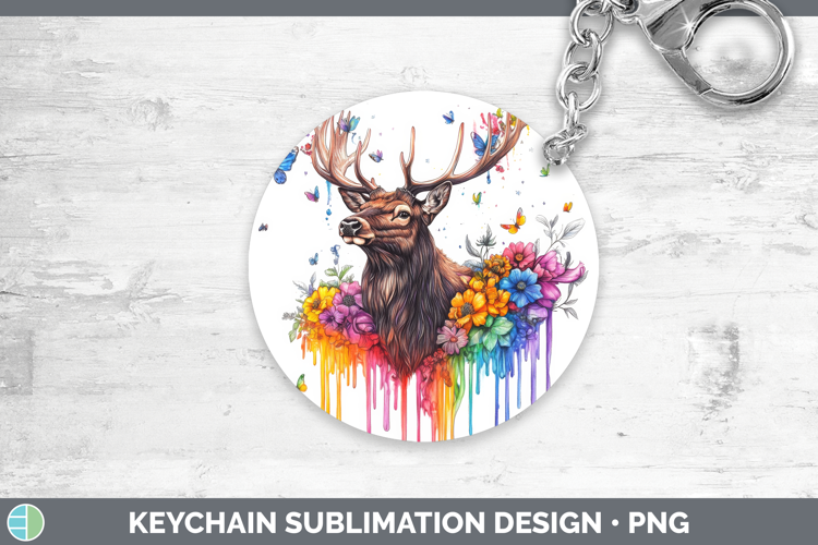 Elk Keychain Woodland Rainbow Splash Sublimation Keyring Des