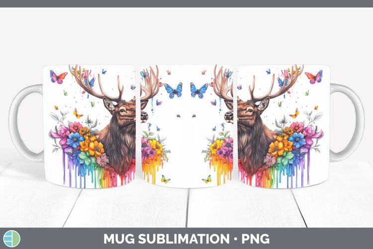 Elk Mug Wrap Woodland Rainbow Splash Sublimation Coffee Cup