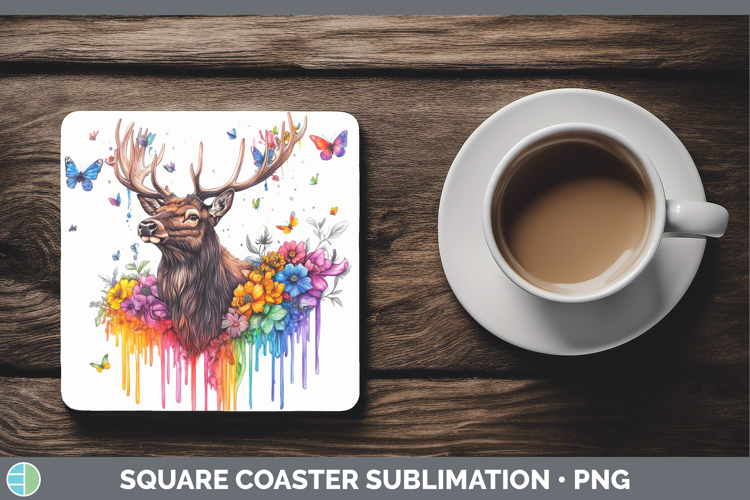Elk Square Coaster Woodland Rainbow Splash Sublimation Coast
