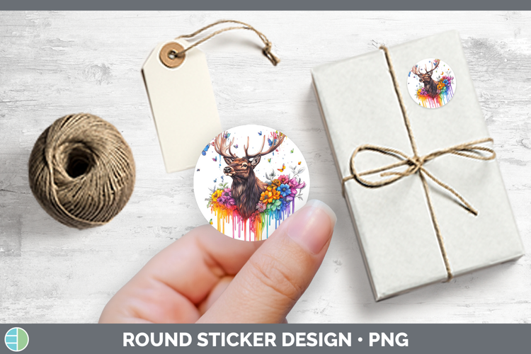 Woodland Rainbow Splash Elk Stickers | Round Labels Designs