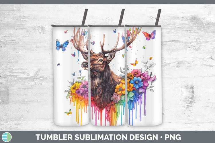 Elk Tumbler Woodland Rainbow Splash Sublimation 20 oz Skinny