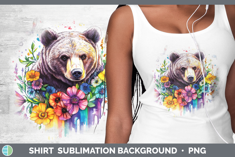 Grizzly Bear Shirt Woodland Rainbow Splash Sublimation Backg
