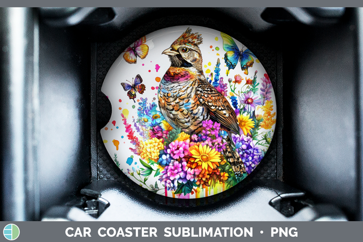 Grouse Car Coaster Woodland Rainbow Splash Sublimation Desi
