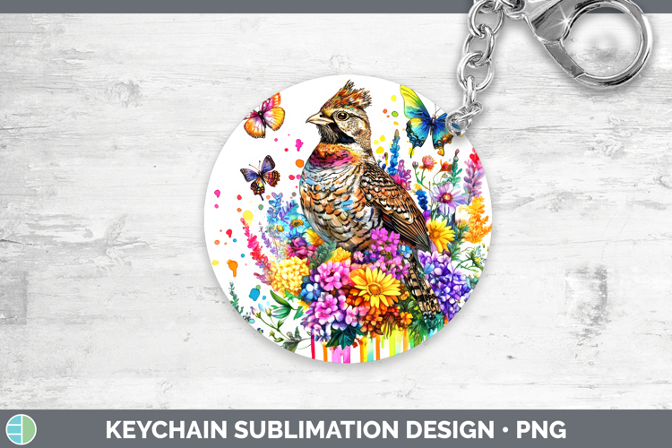 Grouse Keychain Woodland Rainbow Splash Sublimation Keyring