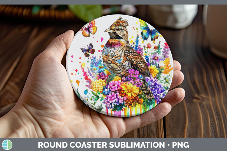 Grouse Round Coaster Woodland Rainbow Splash Sublimation Coa