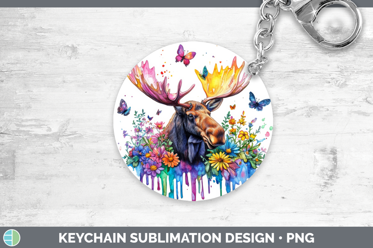 Moose Keychain Woodland Rainbow Splash Sublimation Keyring D