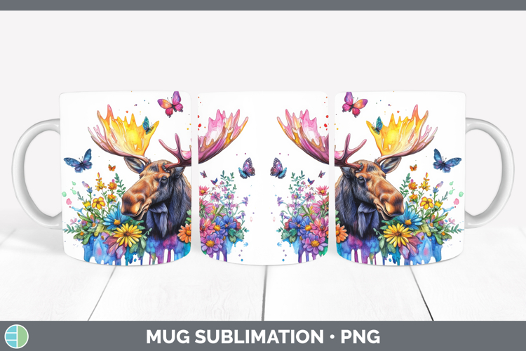 Moose Mug Wrap Woodland Rainbow Splash Sublimation Coffee Cu