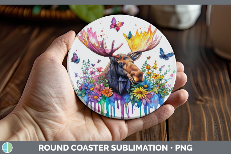 Moose Round Coaster Woodland Rainbow Splash Sublimation Coas