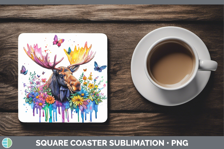 Moose Square Coaster Woodland Rainbow Splash Sublimation Coa